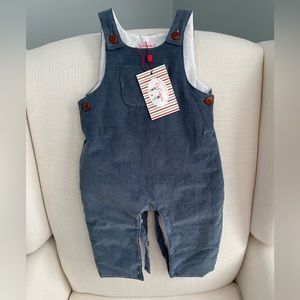 La Coqueta Dusty Blue Coroza Baby Overalls, size 12m NWT!